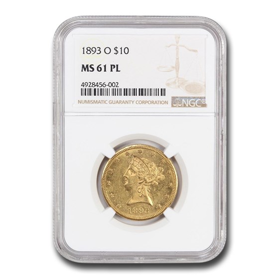 1893-O $10 Liberty Gold Eagle MS-61 NGC (PL) 1893-O $10 Liberty Gold Eagle MS-61 NGC (PL)